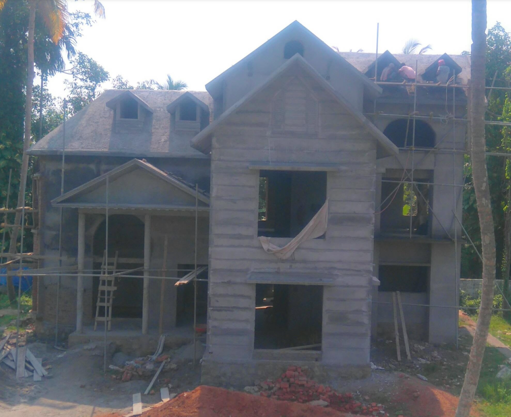 Front view of the two-storey home structural shell under construction