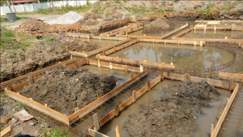 Foundation trenches with timber formwork and steel reinforcement